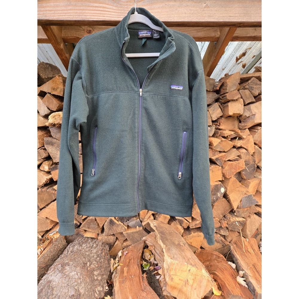 Vintage PATAGONIA SYNCHILLA Fleece Green Pullover FULL ZIP Men's M MADE IN USA